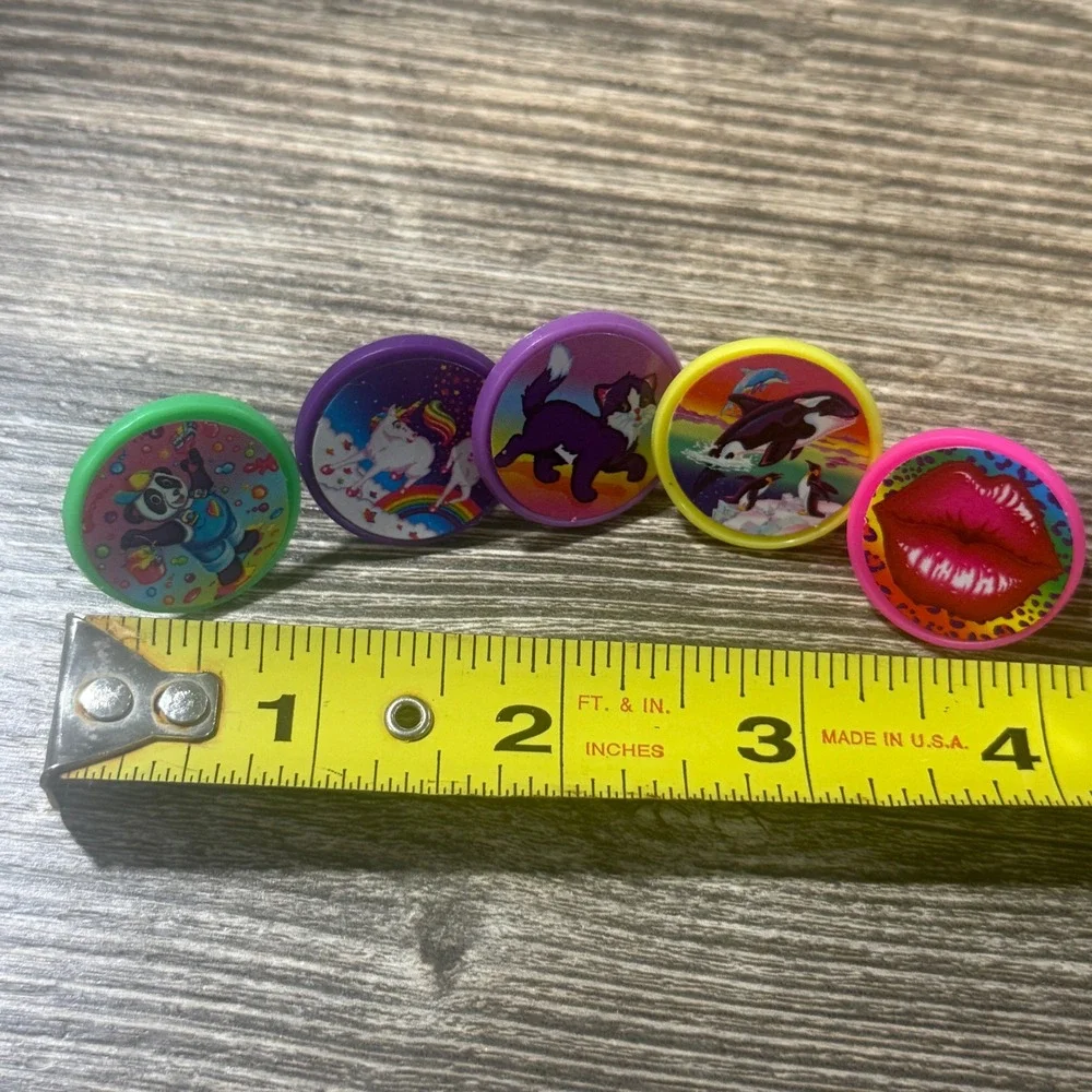Vintage Lisa Frank Plastic  Rings Lot of 5 Panda Unicorn Cat Orca Lips